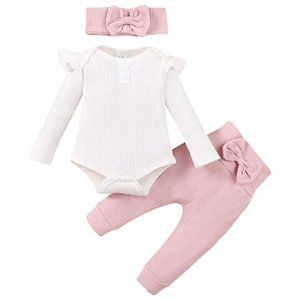 NEW Boutique Newborn Baby Girl 3 PC Set Outfit Clothes Pink White sz 3-6 Months